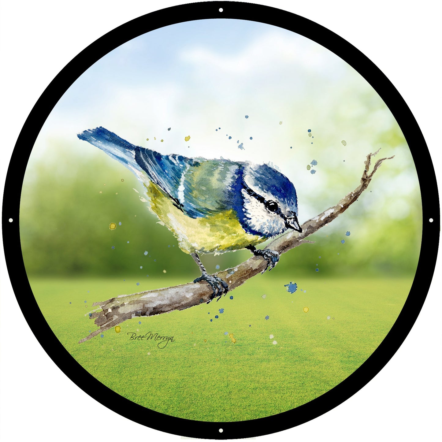 SunCatcher Garden Mirror Betty, the Blue Tit bird Illustrations by Bree Merryn - Hot Tub Shop