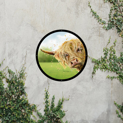 SunCatcher Garden Mirror Brody, Highland Cow Illustrations by Bree Merryn - Hot Tub Shop