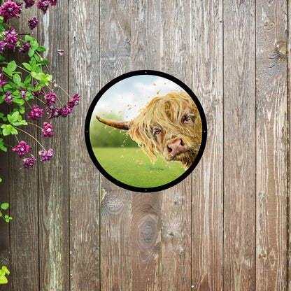 SunCatcher Garden Mirror Brody, Highland Cow Illustrations by Bree Merryn - Hot Tub Shop