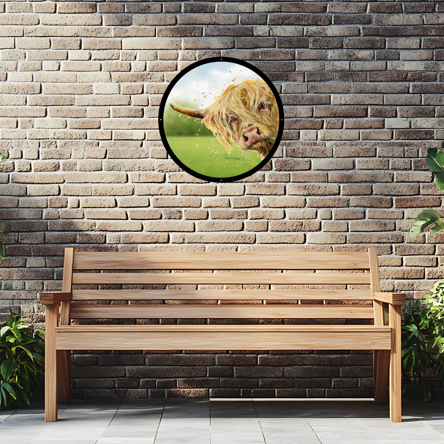 SunCatcher Garden Mirror Brody, Highland Cow Illustrations by Bree Merryn - Hot Tub Shop