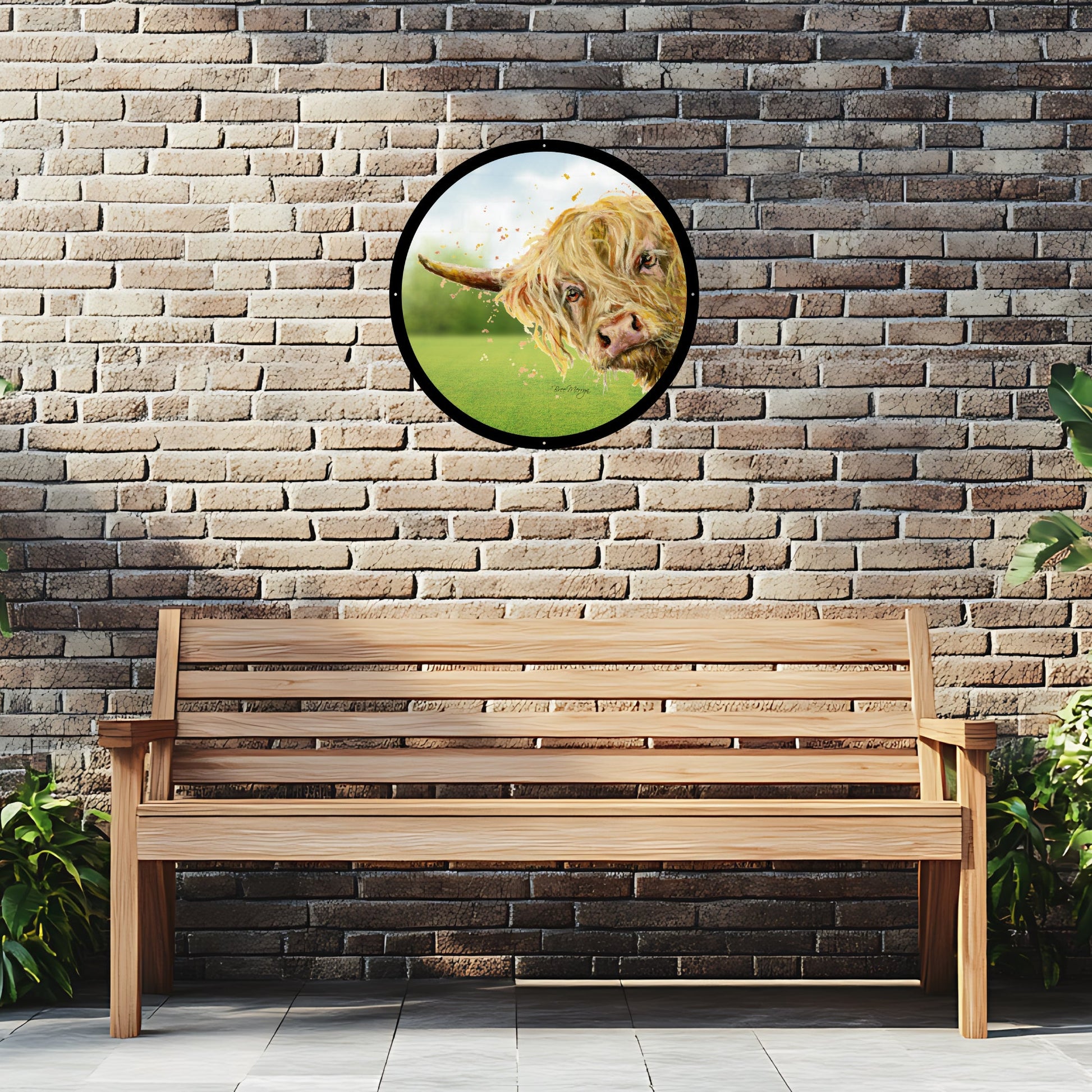 SunCatcher Garden Mirror Brody, Highland Cow Illustrations by Bree Merryn - Hot Tub Shop