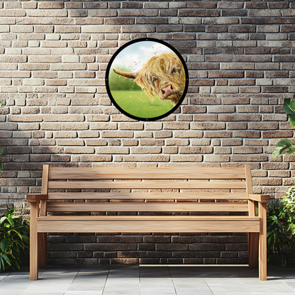 SunCatcher Garden Mirror Brody, Highland Cow Illustrations by Bree Merryn - Hot Tub Shop