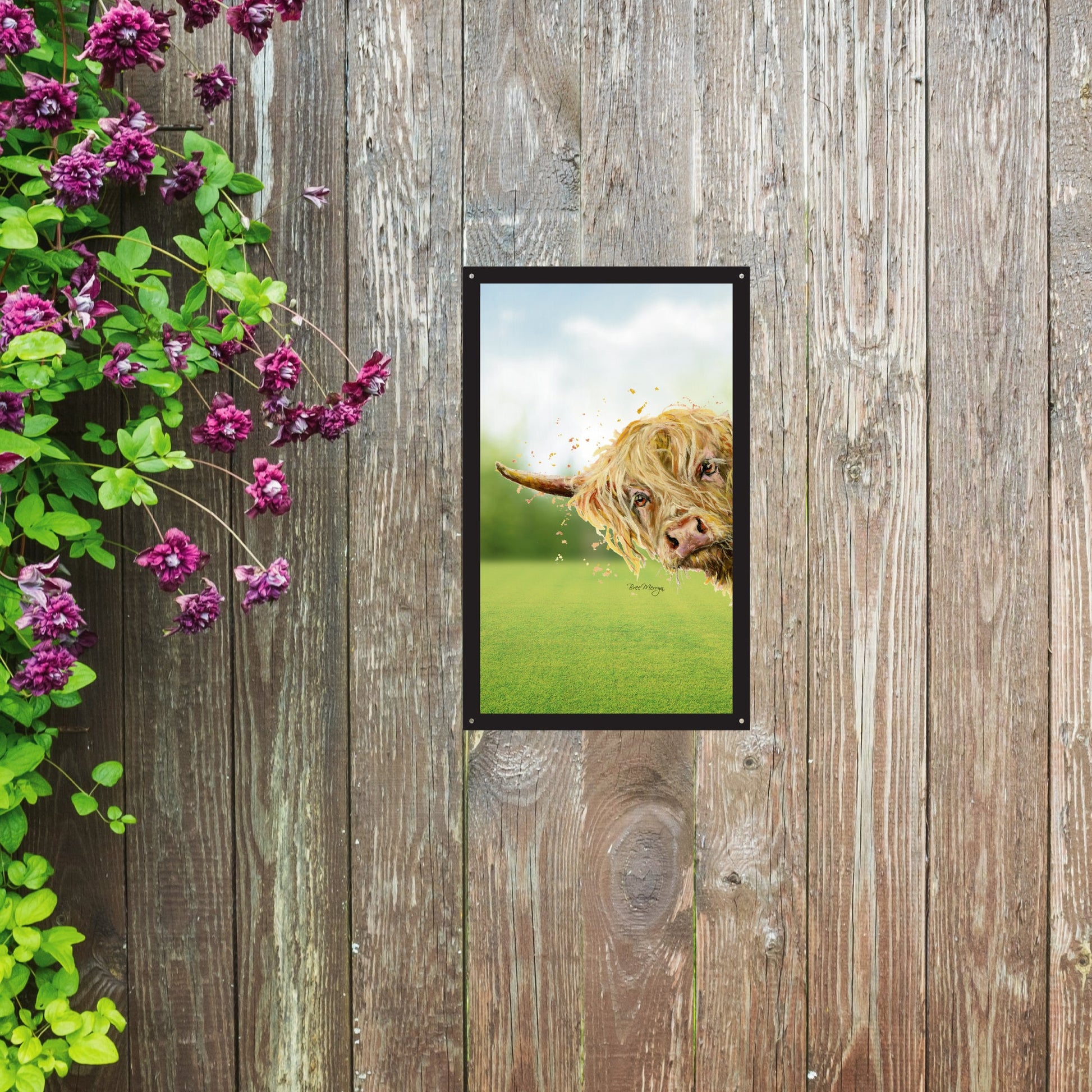 SunCatcher Garden Mirror Brody, the Highland Cow – Rectangular Illustrations by Bree Merryn - Hot Tub Shop