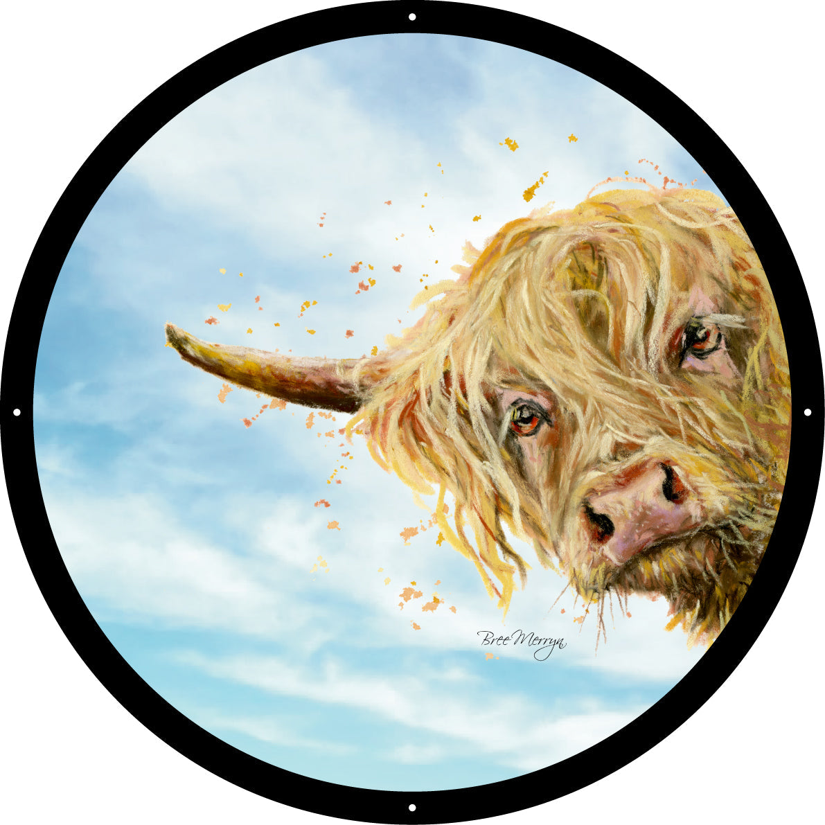SunCatcher Garden Mirror Brody, Highland Cow Illustrations by Bree Merryn - Hot Tub Shop
