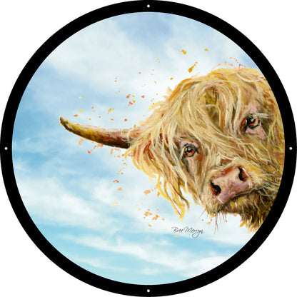 SunCatcher Garden Mirror Brody, Highland Cow Illustrations by Bree Merryn - Hot Tub Shop