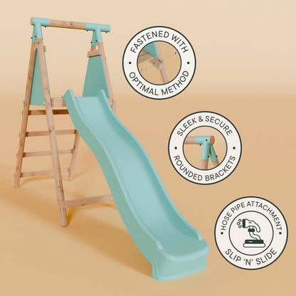 Double Wooden Swing Set with Climbing Wall and Slide - Stagwood I