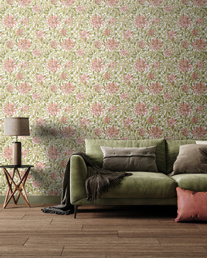 Hoopla Walls Honeysuckle Leaf Trail Coral Pink