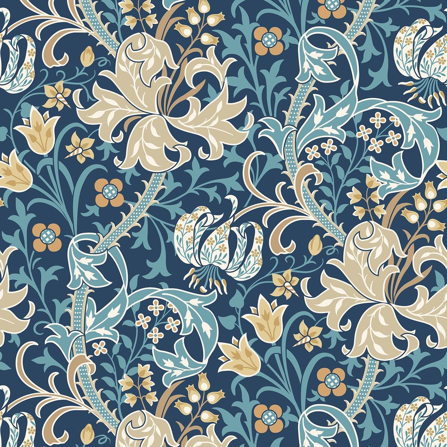 Hoopla Walls Lily Ogee Navy Blue