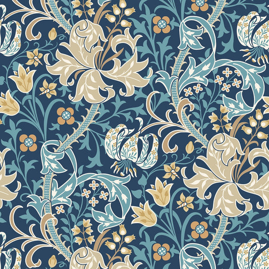Hoopla Walls Lily Ogee Navy Blue