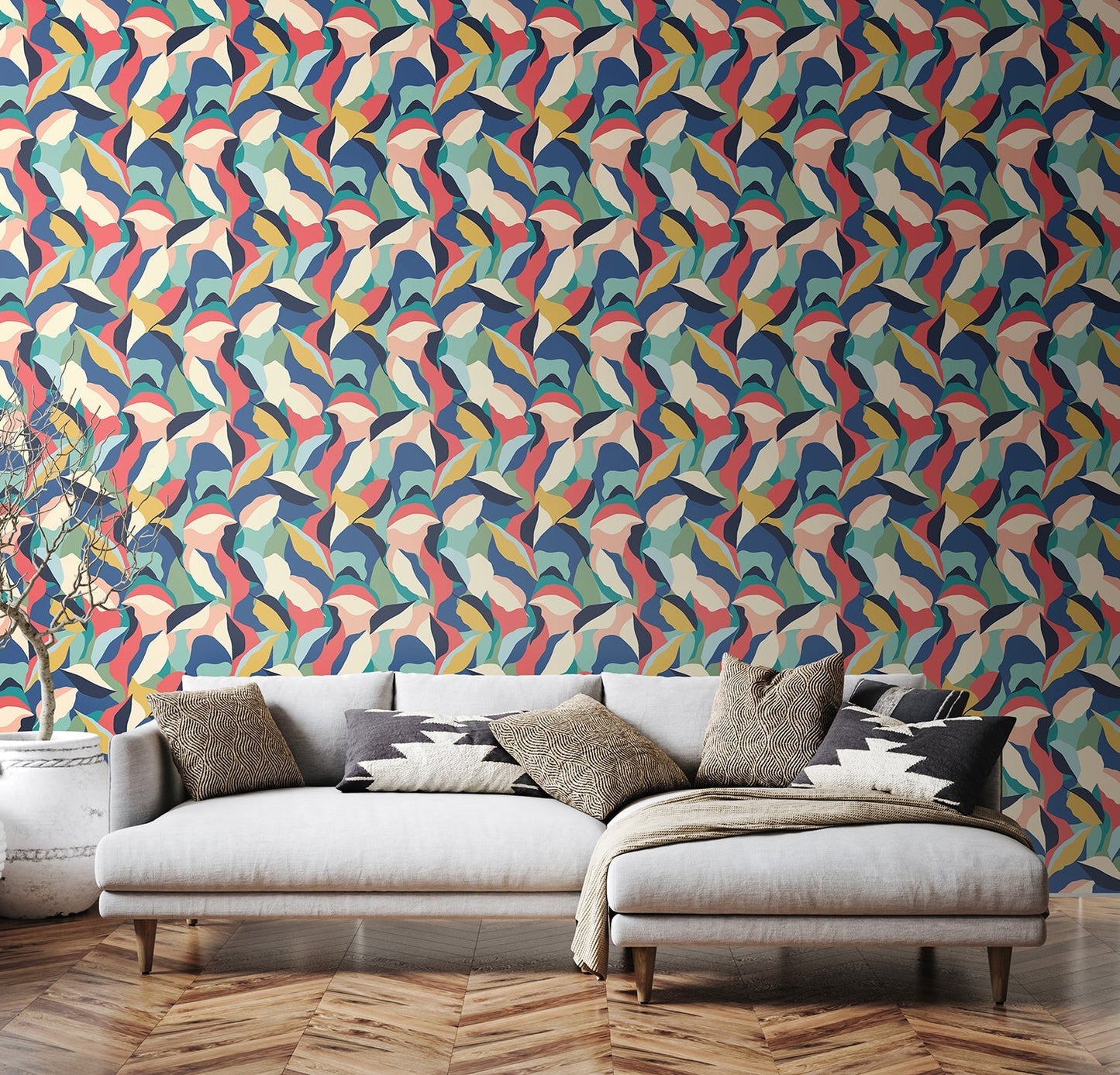 Hoopla Walls Leafy Patchwork Navy Twist