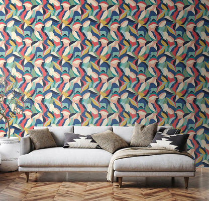 Hoopla Walls Leafy Patchwork Navy Twist
