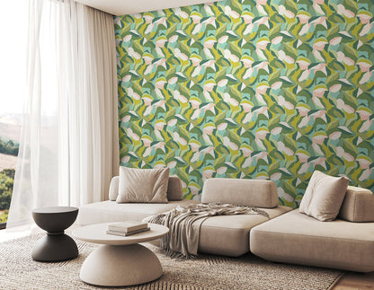 Hoopla Walls Leafy Patchwork Forest Green