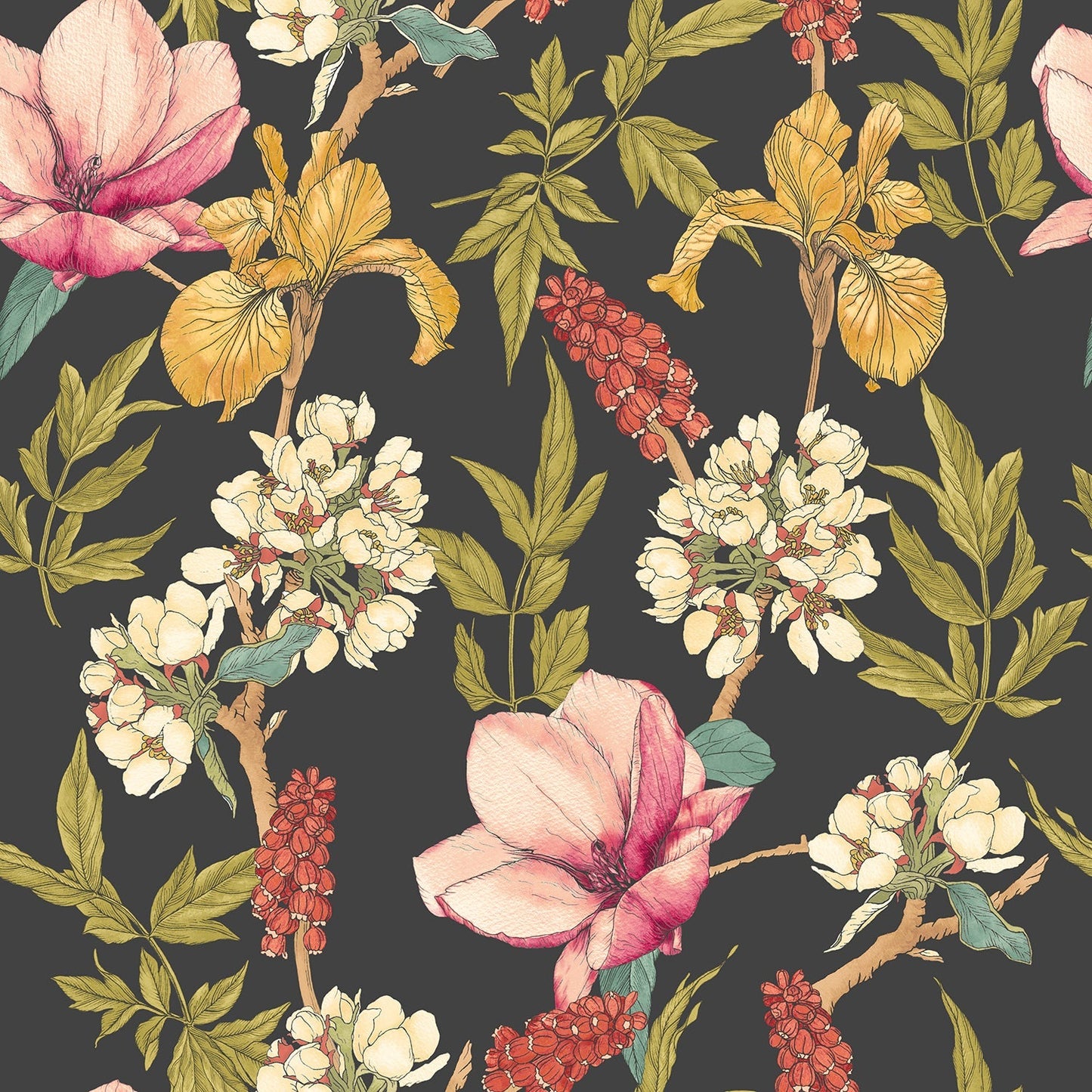 Hoopla Walls Orchid Bloom Ebony Raspberry