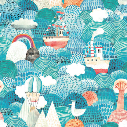 Hoopla Walls Ships Ahoy Aqua Coral - Hot Tub Shop