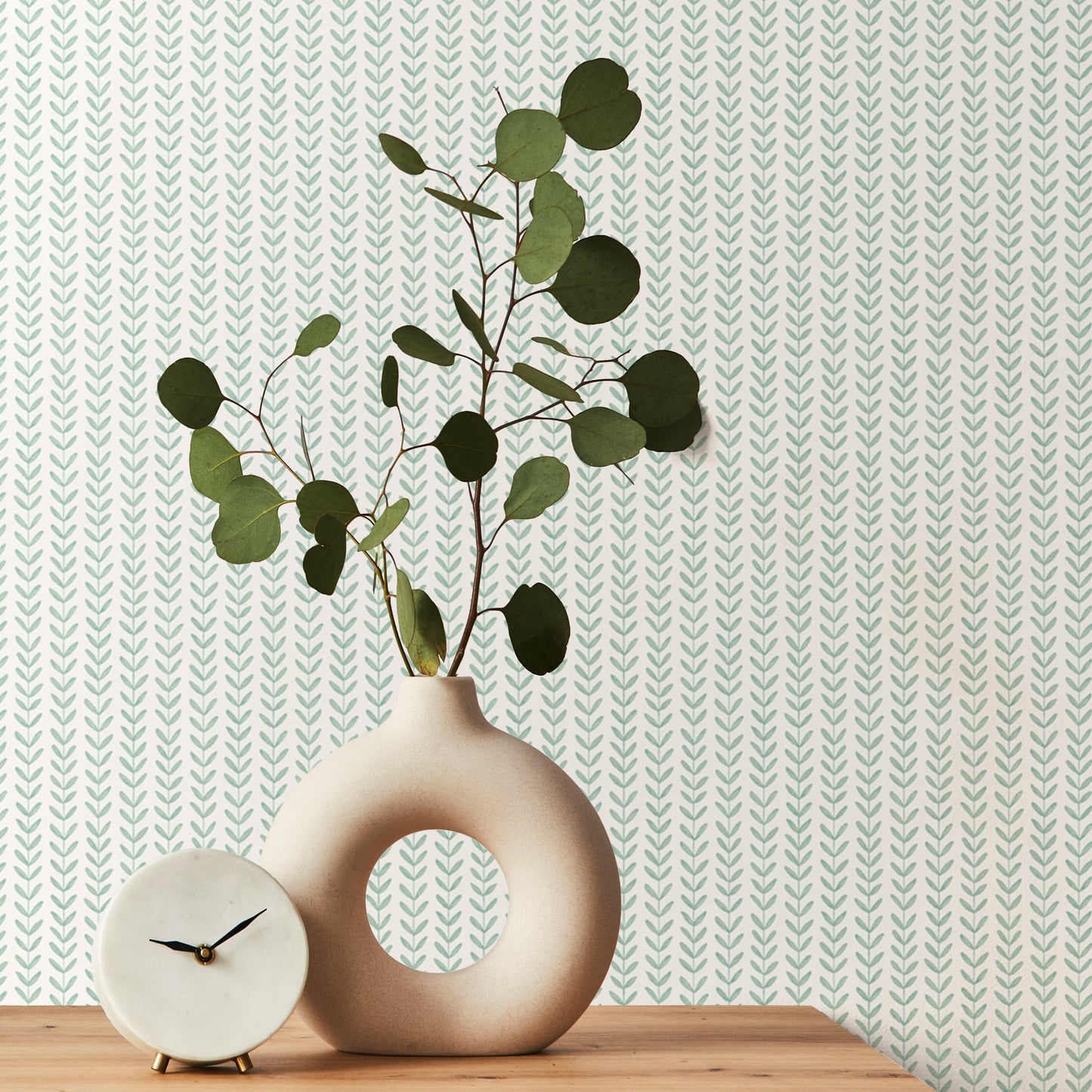 Hoopla Walls Ditsy Leaf Stripe Duck Egg