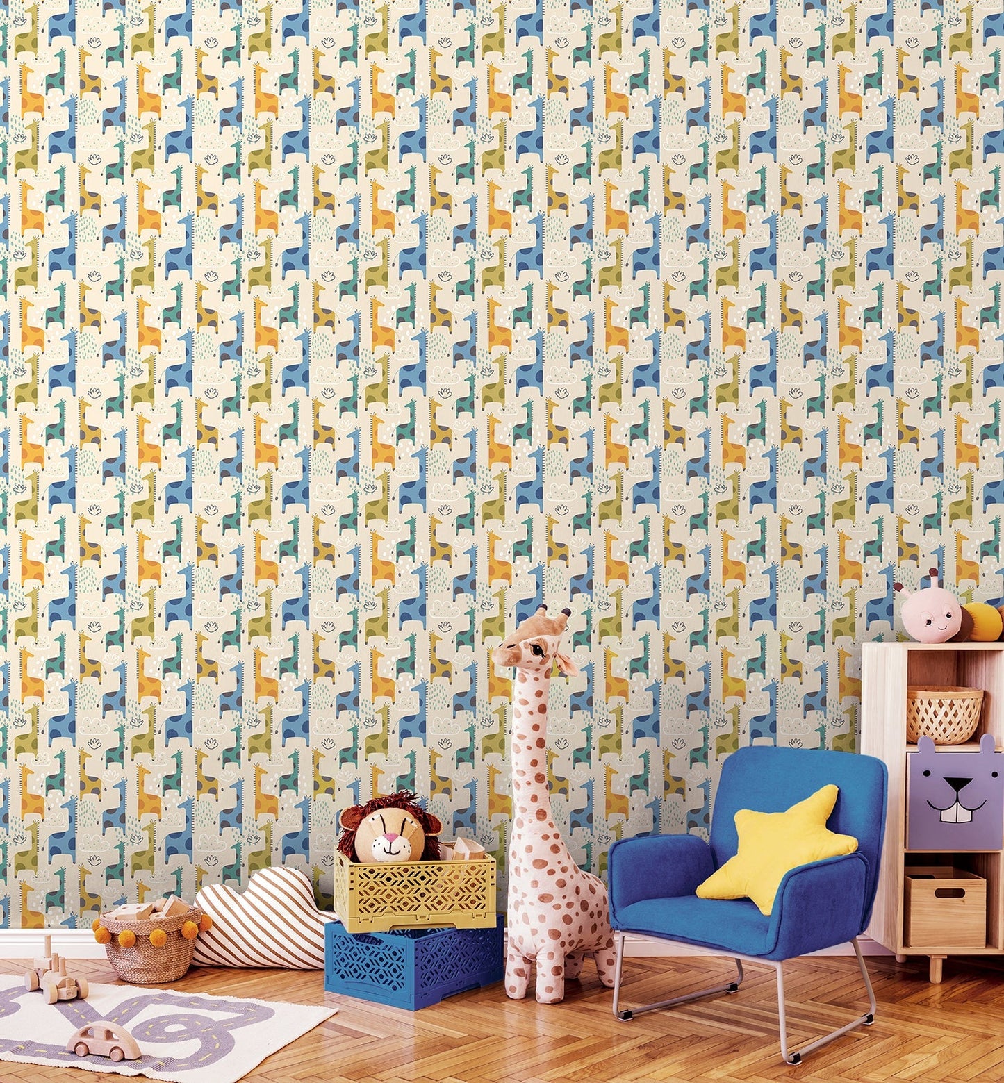 Hoopla Walls Giraffe Friends Denim Mix