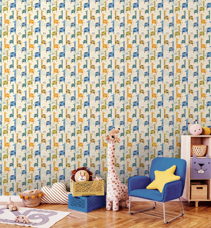 Hoopla Walls Giraffe Friends Denim Mix