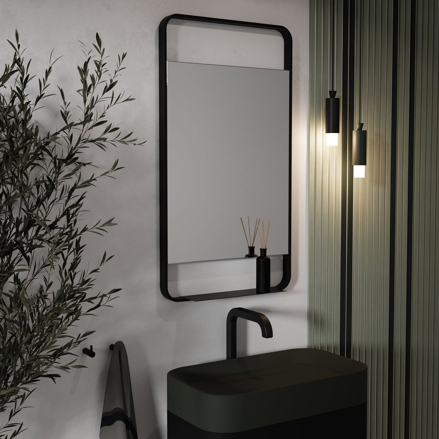 Origins Living Ludgate Mirror With Shelf 55x100cm Matt Black