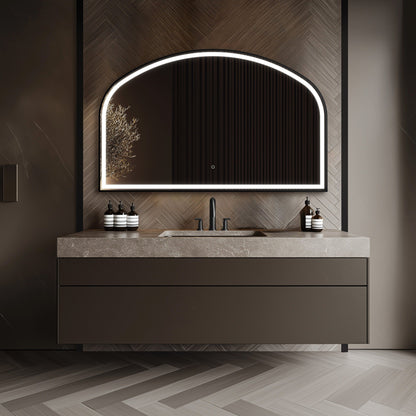 Origins Living Lomax Light Overmantle Arch Illuminated Mirror 120 X 75cm Brushed Black - Hot Tub Shop