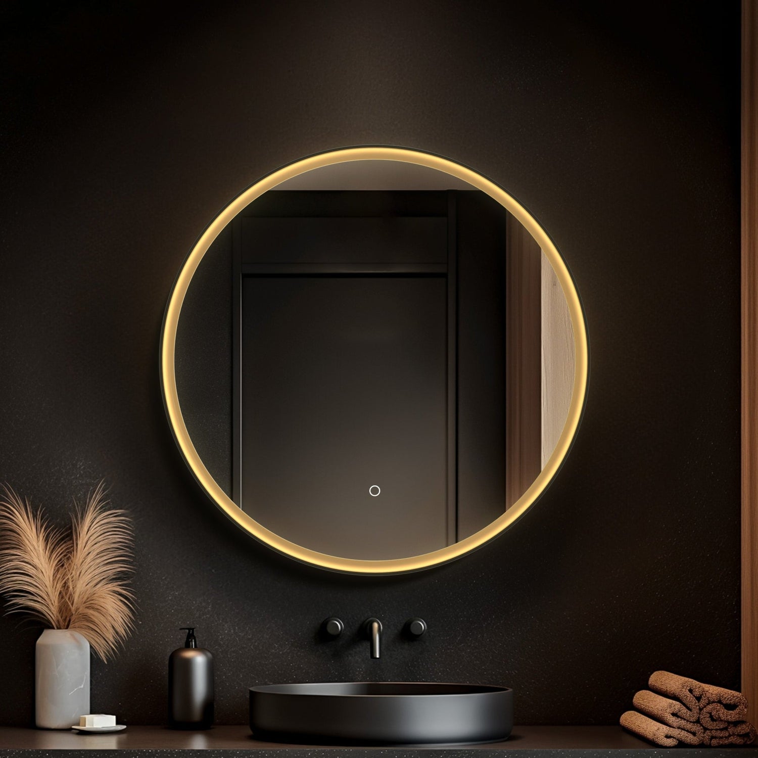 Origins Living Luxor Round Illuminated Mirror 80cm Gold & Black - Hot Tub Shop