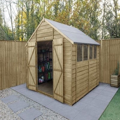 4LIFE Overlap Pressure Treated Apex Shed Double Door - All Sizes - Hot Tub Shop