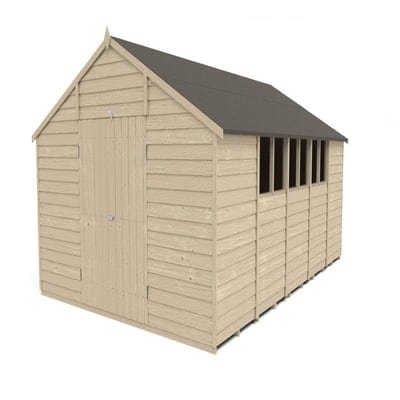 4LIFE Overlap Pressure Treated Apex Shed Double Door - All Sizes - Hot Tub Shop
