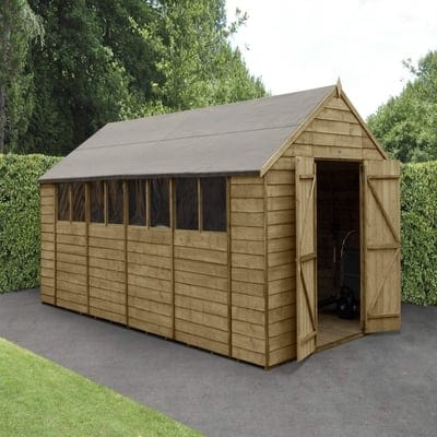 4LIFE Overlap Pressure Treated Apex Shed Double Door - All Sizes - Hot Tub Shop