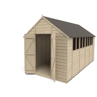 4LIFE Overlap Pressure Treated Apex Shed Double Door - All Sizes - Hot Tub Shop