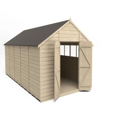 4LIFE Overlap Pressure Treated Apex Shed Double Door - All Sizes - Hot Tub Shop