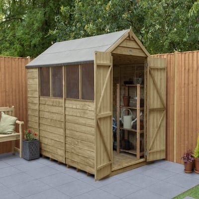 4LIFE Overlap Pressure Treated 10ft x 6ft Apex Shed - Double Door - Hot Tub Shop