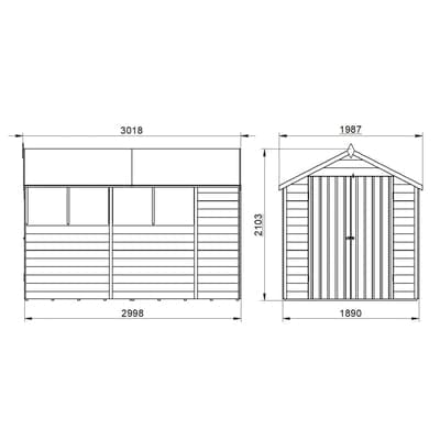 4LIFE Overlap Pressure Treated 10ft x 6ft Apex Shed - Double Door - Hot Tub Shop