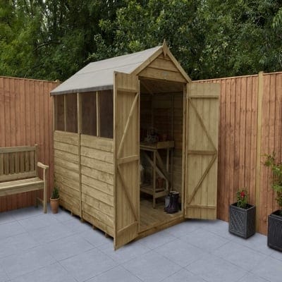 4LIFE Overlap Pressure Treated 8ft x 6ft Apex Shed - Double Door, 4 Windows - Hot Tub Shop