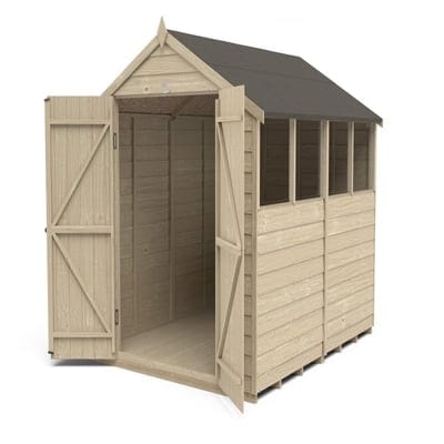 4LIFE Overlap Pressure Treated 8ft x 6ft Apex Shed - Double Door, 4 Windows - Hot Tub Shop