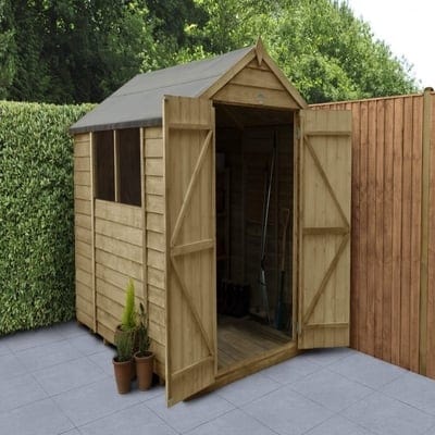 4LIFE Overlap Pressure Treated 8ft x 6ft Apex Shed - Double Door - Hot Tub Shop
