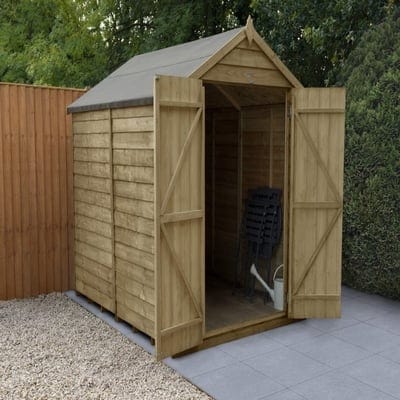4LIFE Overlap Pressure Treated 8ft x 6ft Apex Shed - Double Door, No Windows - Hot Tub Shop