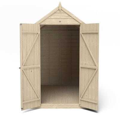 4LIFE Overlap Pressure Treated 8ft x 6ft Apex Shed - Double Door, No Windows - Hot Tub Shop