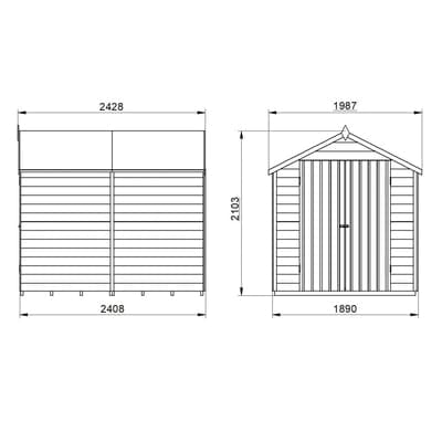4LIFE Overlap Pressure Treated 8ft x 6ft Apex Shed - Double Door, No Windows - Hot Tub Shop