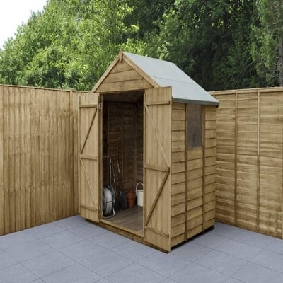 4LIFE Overlap Pressure Treated Apex Shed Double Door - All Sizes - Hot Tub Shop