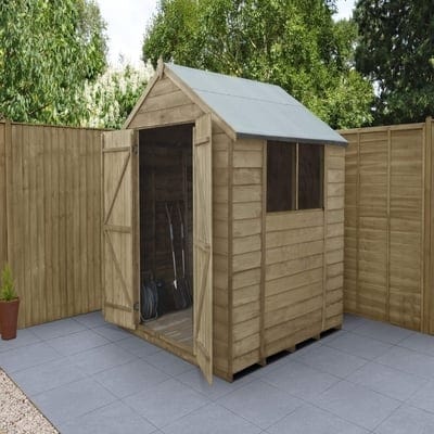 4LIFE Overlap Pressure Treated Apex Shed Double Door - All Sizes - Hot Tub Shop