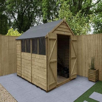 4LIFE Overlap Pressure Treated Apex Shed Double Door - All Sizes - Hot Tub Shop