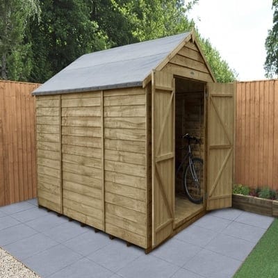 4LIFE Overlap Pressure Treated 10ft x 8ft Apex Shed - Double Door, No Windows - Hot Tub Shop
