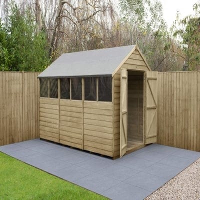 4LIFE Overlap Pressure Treated Apex Shed Double Door - All Sizes - Hot Tub Shop