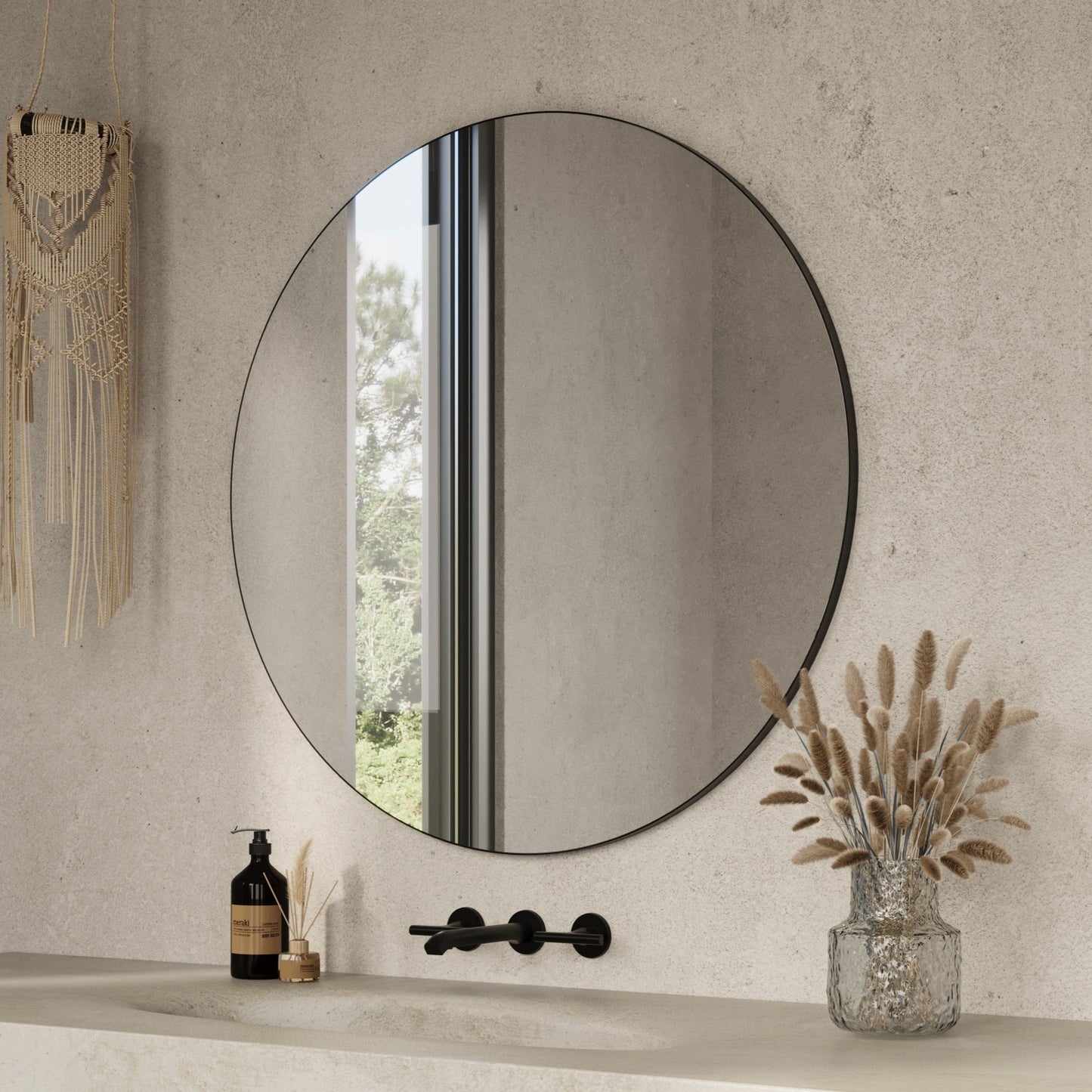 Origins Living Oslo Round Mirror 100cm Matt Black - Hot Tub Shop