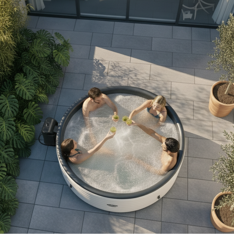 Ontario | 4/6 Person Round Drop Stitch Hot Tub | Herringbone | UKCA