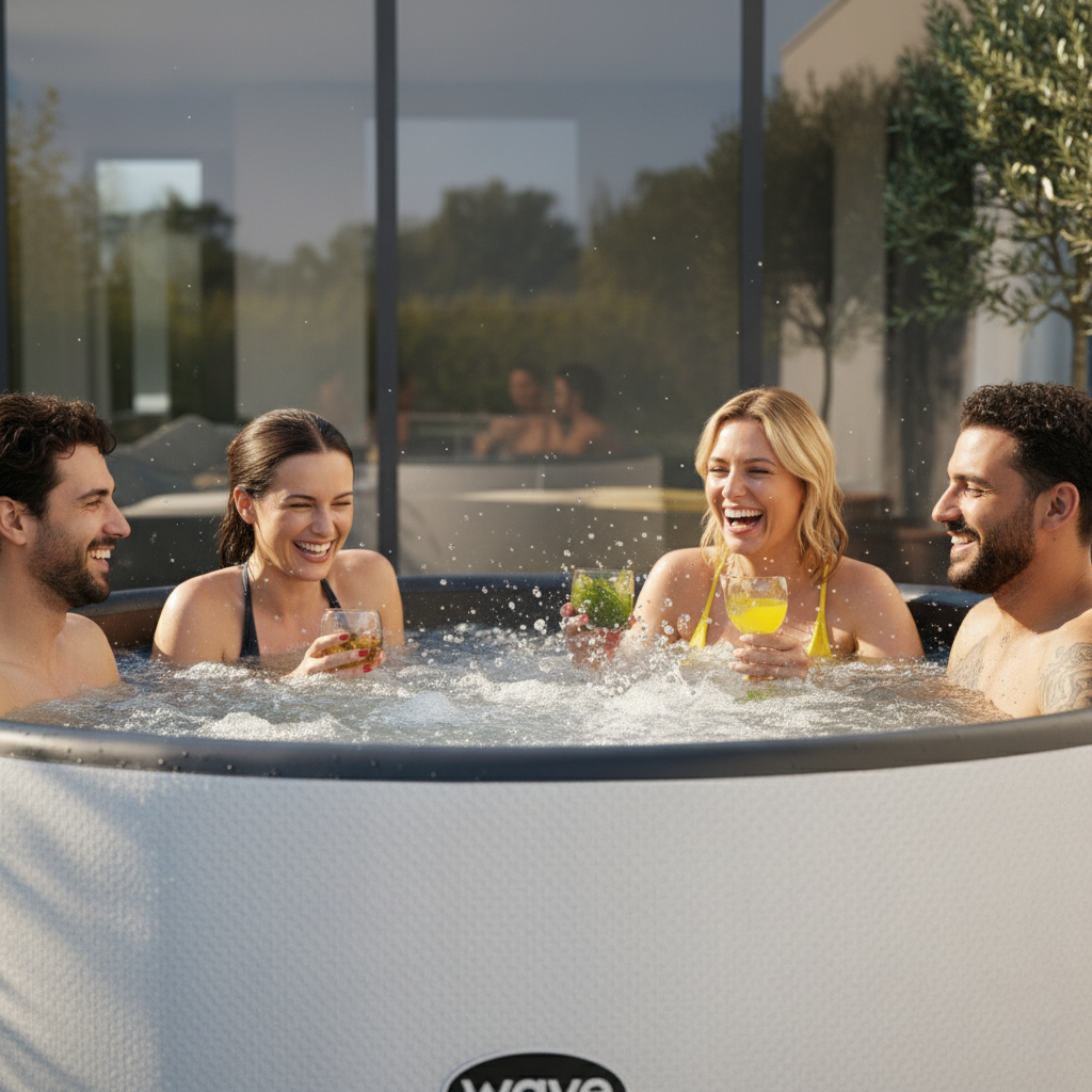 Ontario | 4/6 Person Round Drop Stitch Hot Tub | Herringbone | UKCA