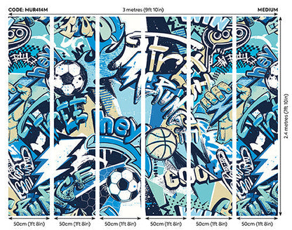 Origin Murals Sports Graffiti Blue Mix 300cm X 240cm