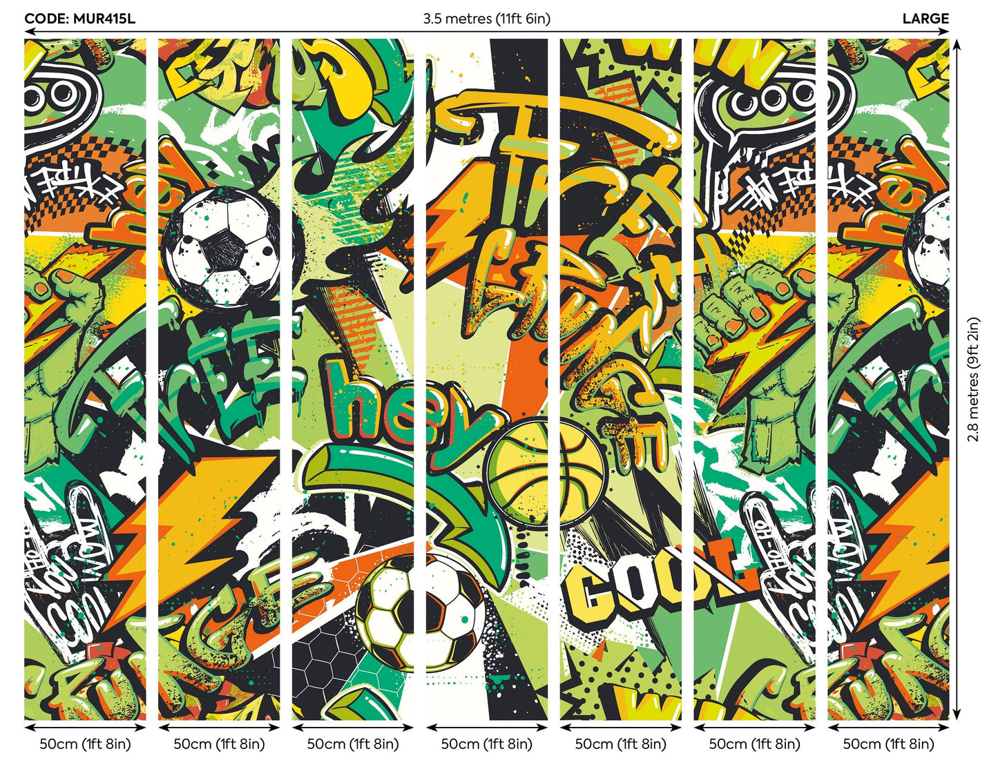 Origin Murals Sports Graffiti Emerald Orange 350cm X 280cm