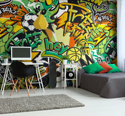 Origin Murals Sports Graffiti Emerald Orange 300cm X 240cm