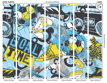 Origin Murals Games Splash Blue Lime 350cm X 280cm