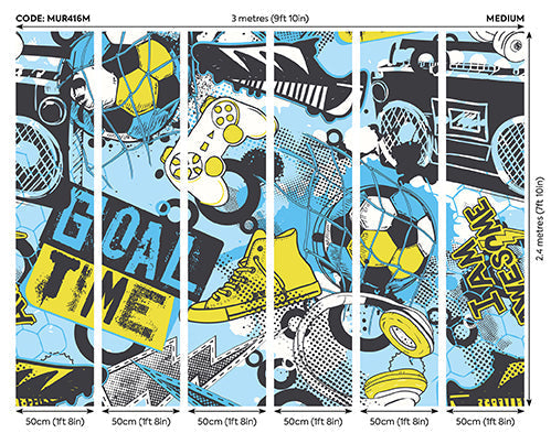 Origin Murals Games Splash Blue Lime 300cm X 240cm